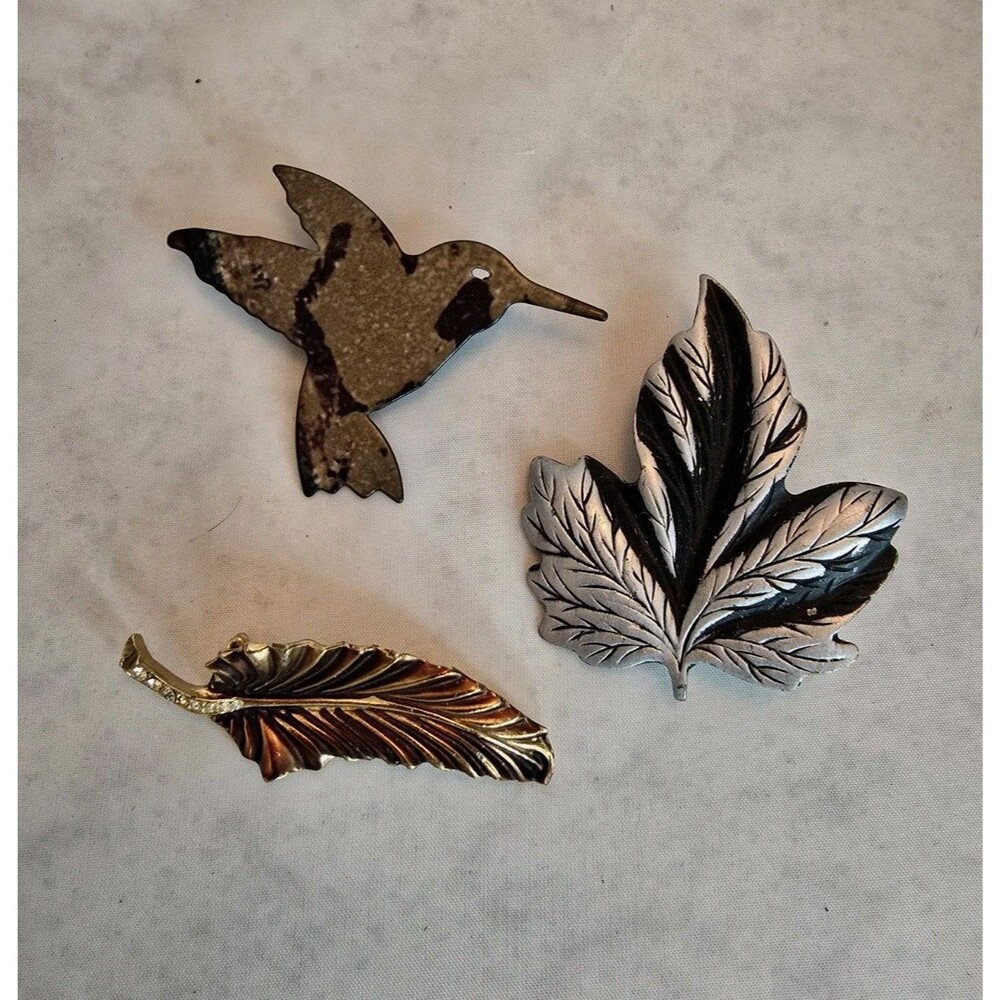 Vintage Nature Brooch Lot Hummingbird Marble Enamel Leaf Feather Mixed Lot...